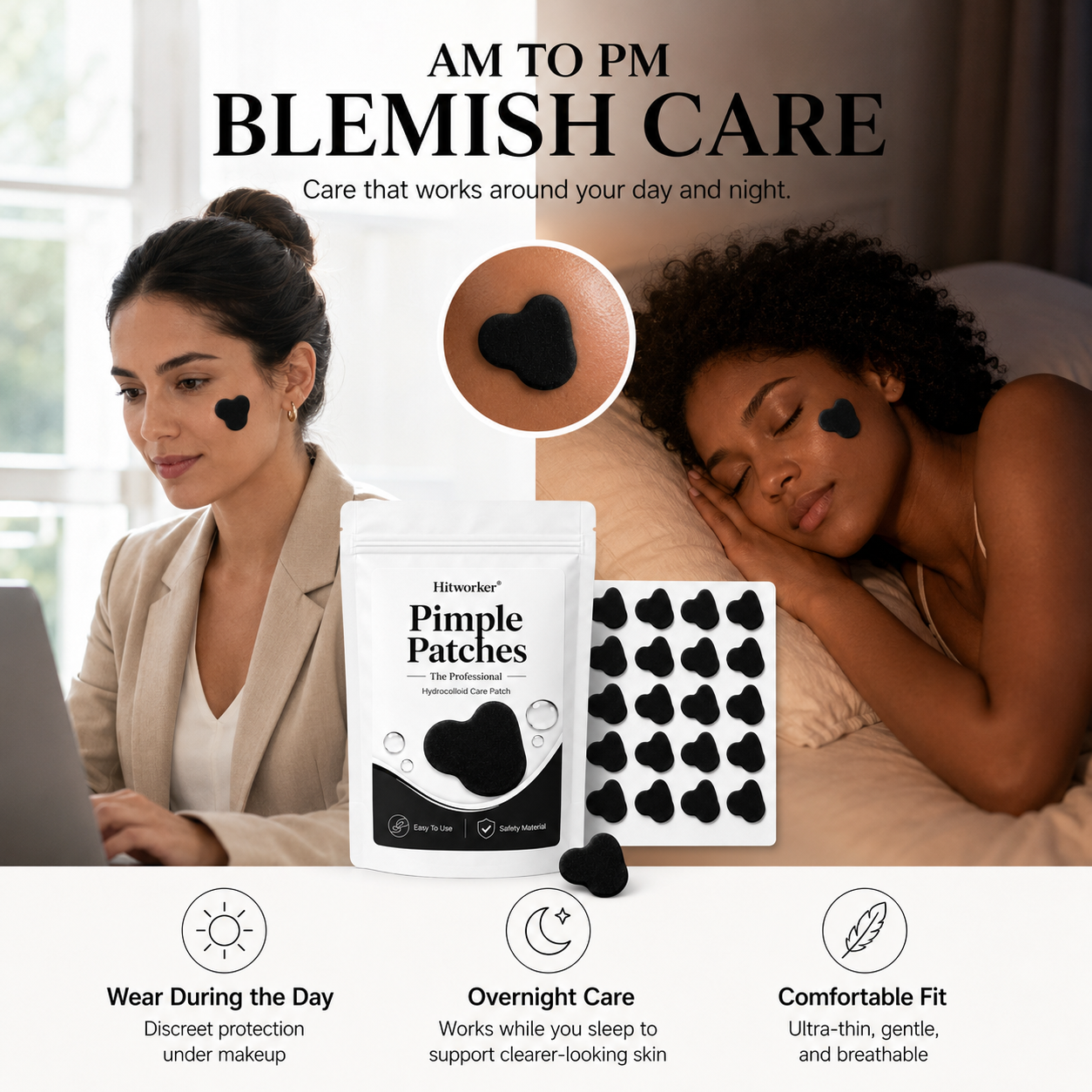 Skincare Acne - Black Hydrocolloid Pimple Patches, Cute Cloud