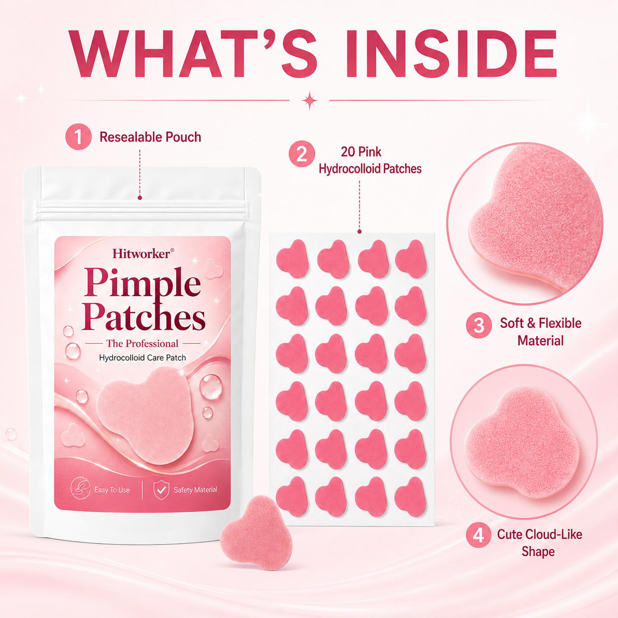 Skincare Acne - Pink Hydrocolloid Pimple Patches Cute Cloud