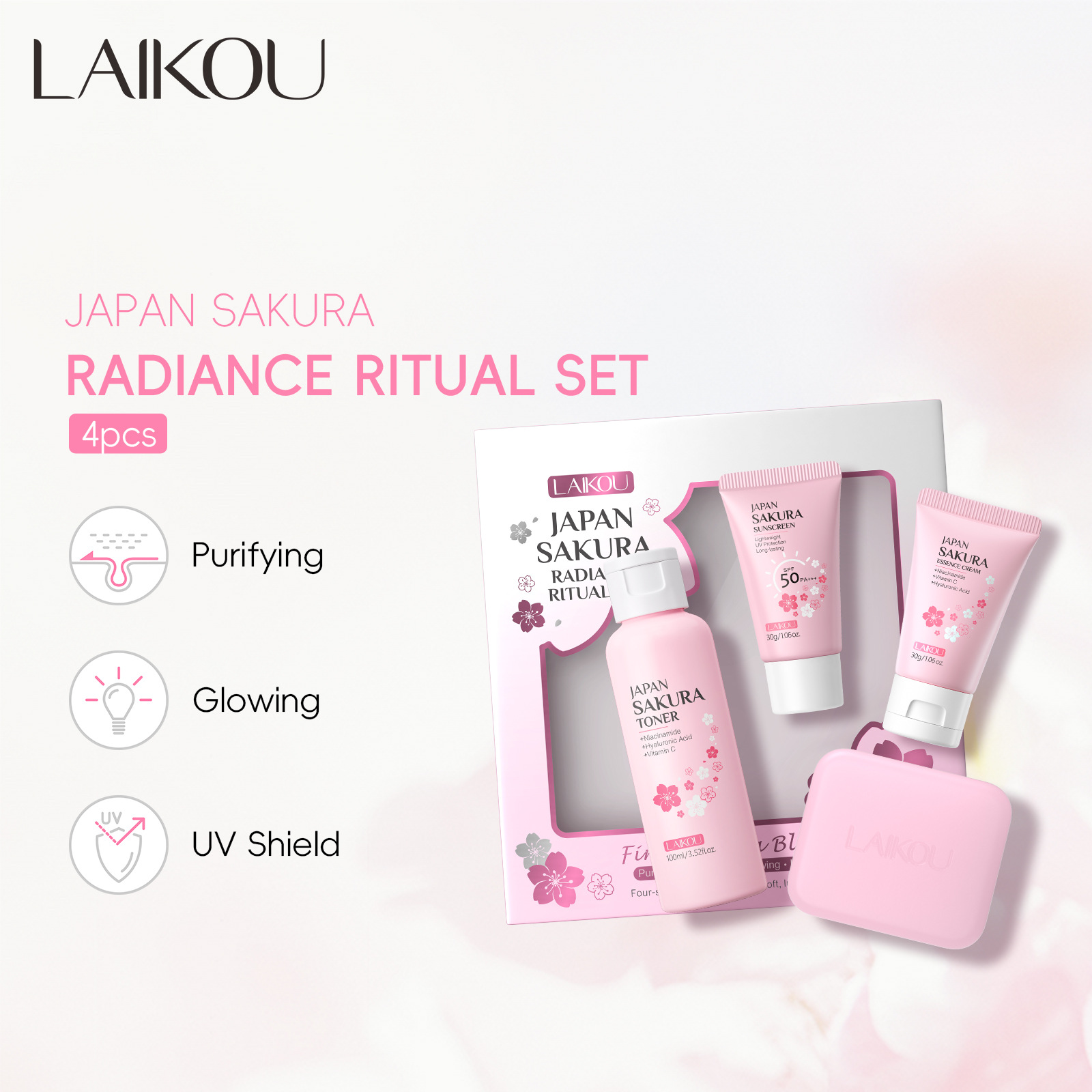 LAIKOU Sakura 4Pcs Skincare Se – обзор и цена Skincare Routine